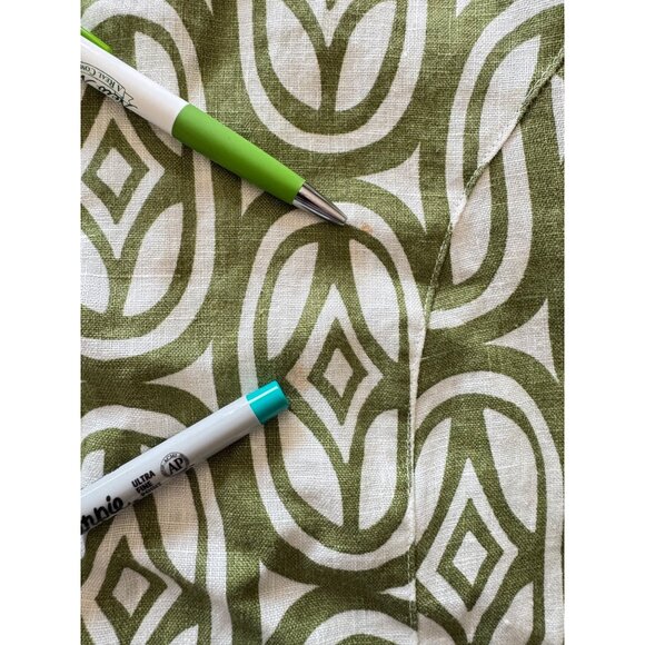 Linen Shirt 12 Green White Geometric Print Button-Up By JM Collection - Picture 5 of 9